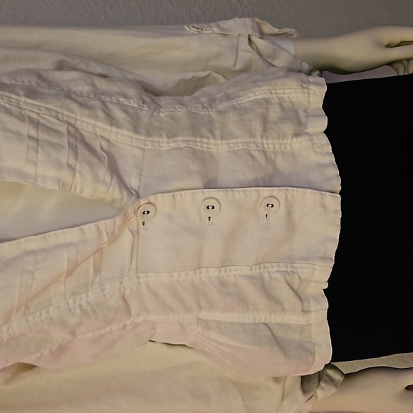 CHICO'S White Linen Half Button Shacket - Picture 5 of 8